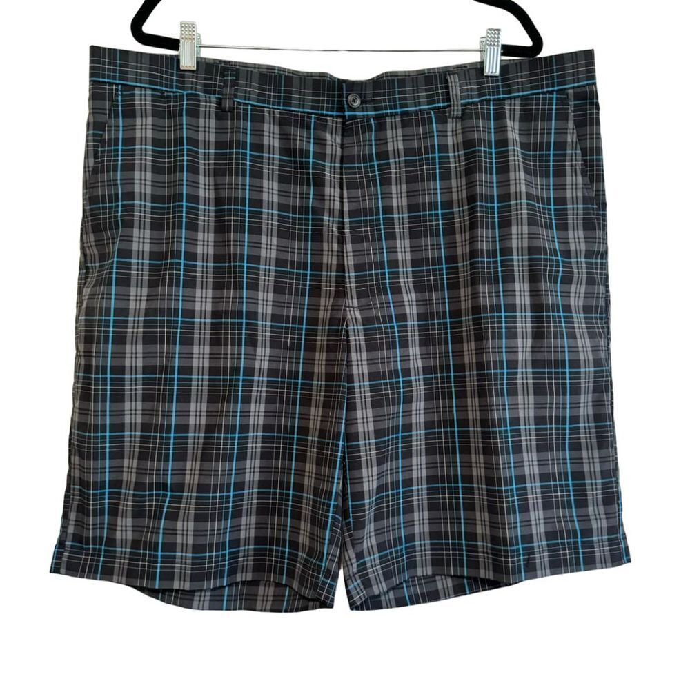 Ben Hogan Men's Blue Gray Plaid Flat Front Golf Shorts Waist Size 42